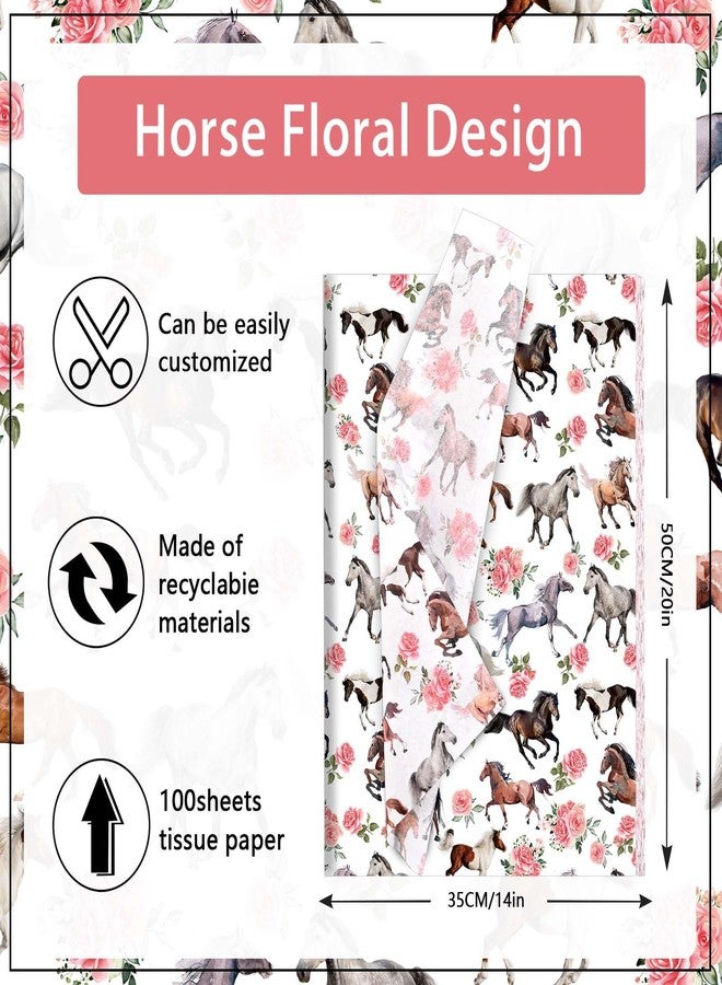 Bolsome 100 Sheets 20 * 14 Inches Floral Horse Tissue Paper for Gift Wrapping Wildhorses Roses Flower Printed Tissue Paper for Gift Bags for Horse Racing Derby Party Kentucky Horse Party DIY Craft Supplies - Image 2